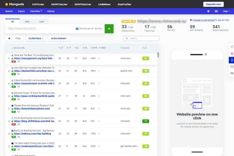 Check backlinks with LinkMiner