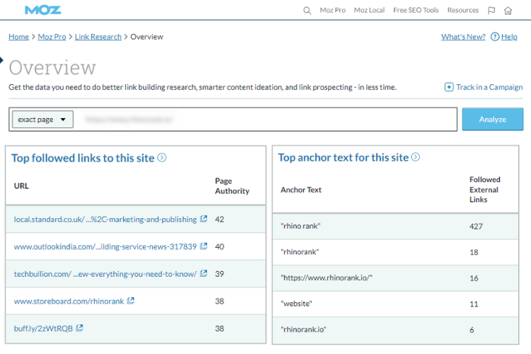 Check backlinks with MOZ