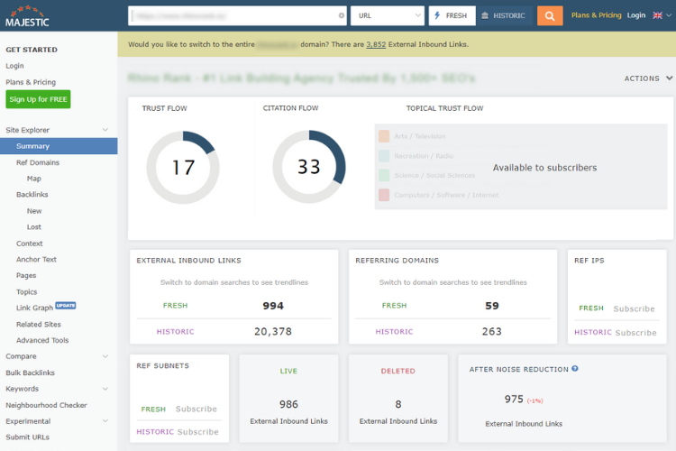 Check backlinks with Majestic SEO