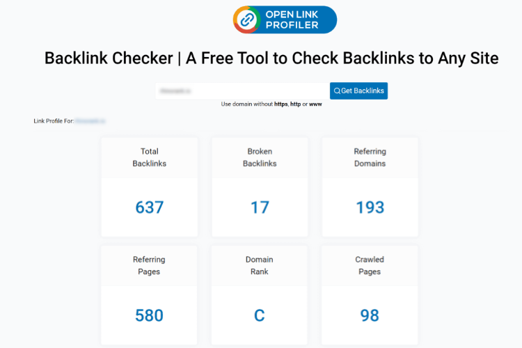 Check backlinks with OpenLinkProfiler