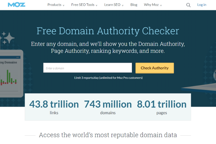 Check website domain authority with MOZ
